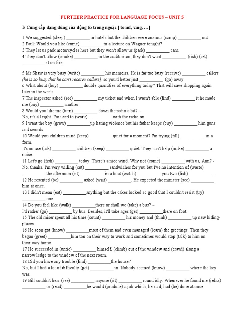 Language Focus Practice: Unit 5 | PDF | Language Arts & Discipline