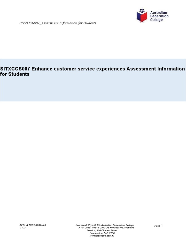 SITXCCS007 Customer Service Assessment Guide | PDF | Plagiarism | Cognition