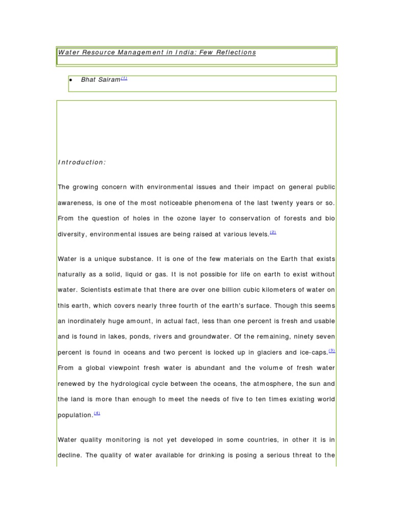 Water Resource Management in India | PDF | Water Resources ...
