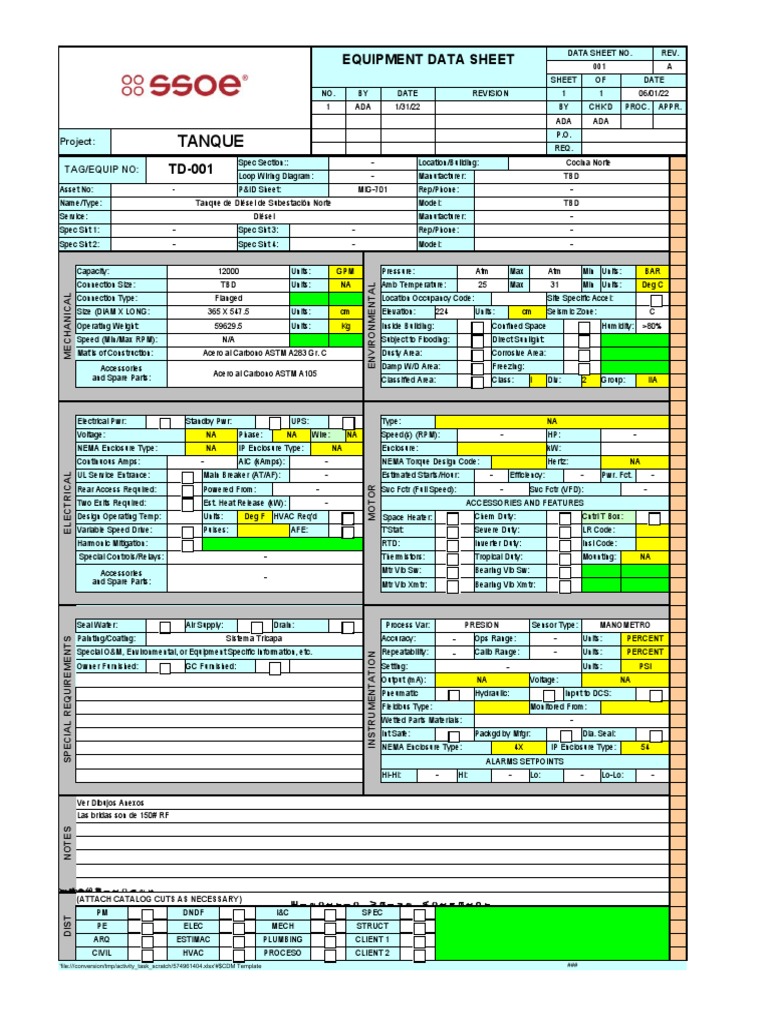 Tanque: Equipment Data Sheet | PDF | Electrical Engineering ...
