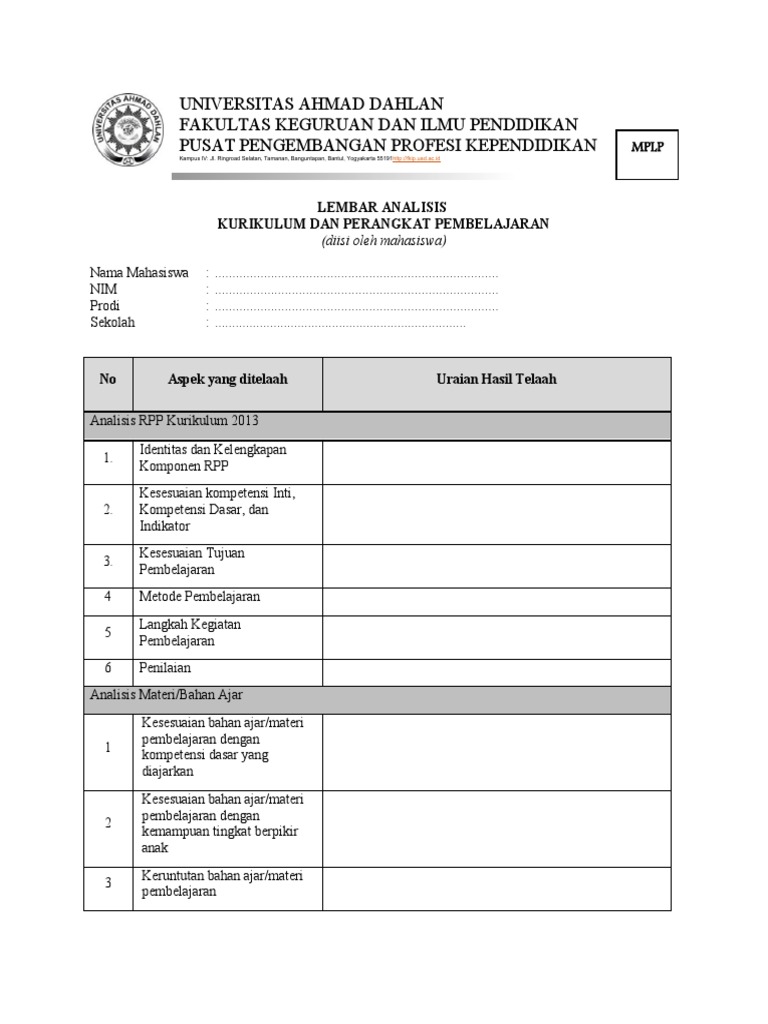 Analisis RPP dan Pembelajaran UAD | PDF