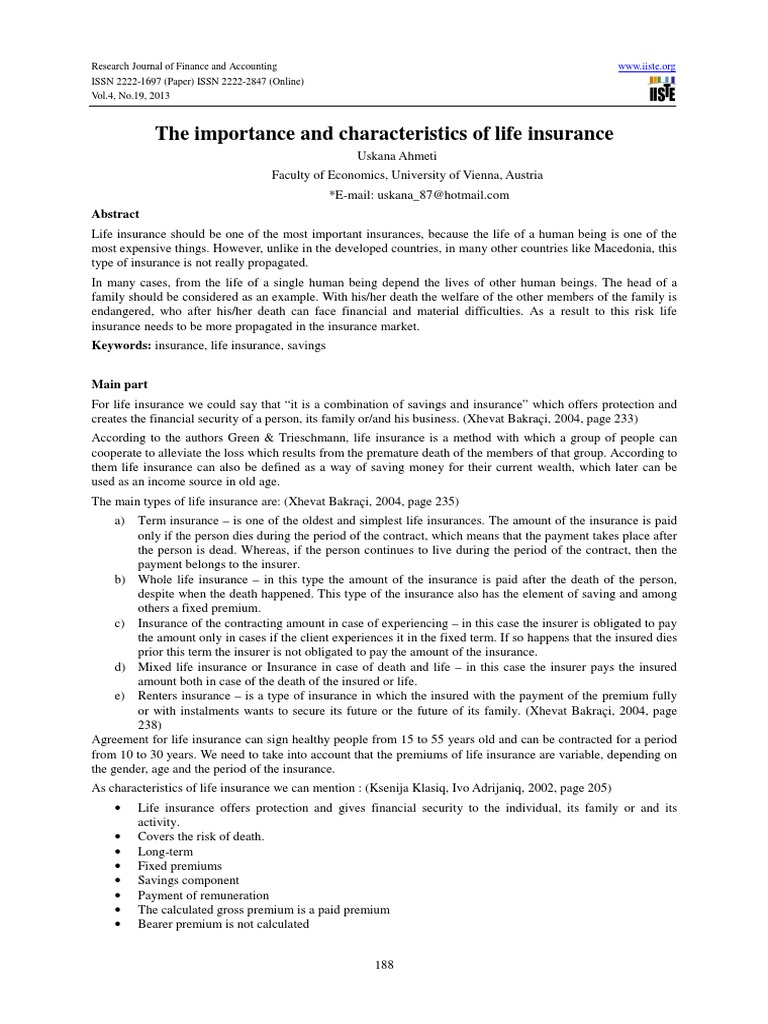The Importance and Characteristics of Life Insurance | PDF | Insurance ...