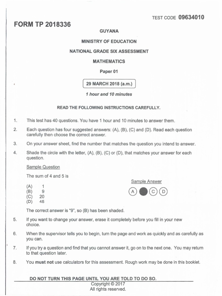 National Grade 6 Assessment 2018 Mathematics Paper 1 PDF Triangle
