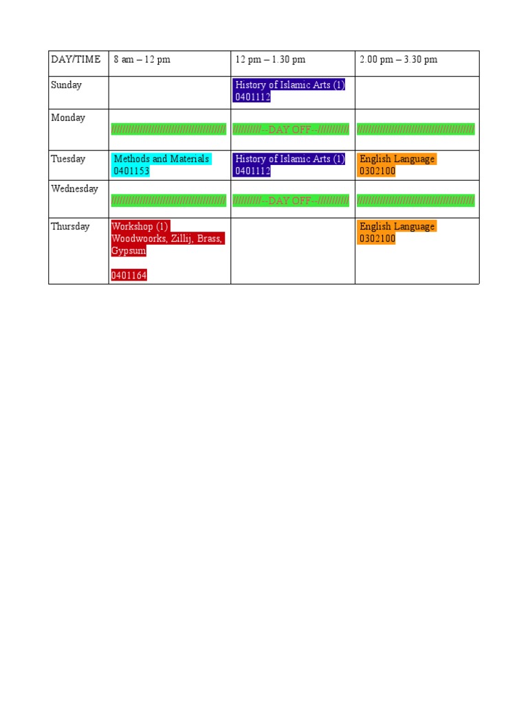 Timetable | PDF