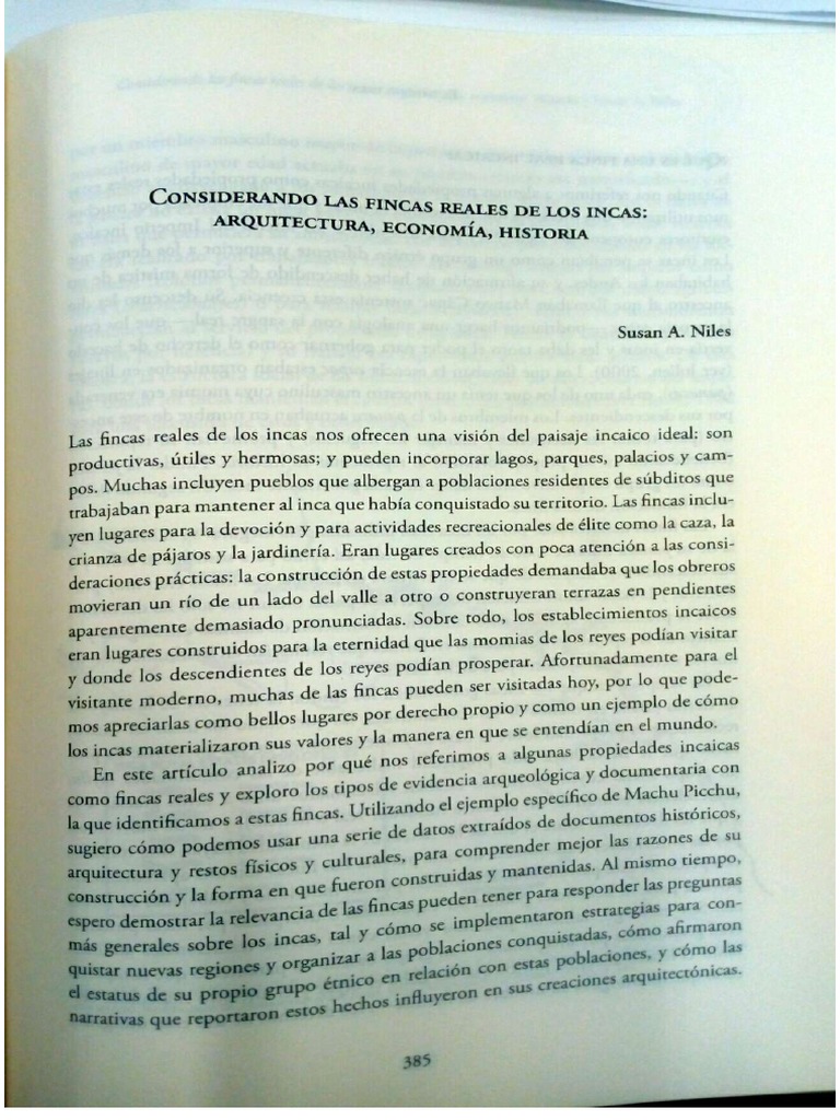 Susan Niles Considerando Las Fincas Reales de Los Incas | PDF