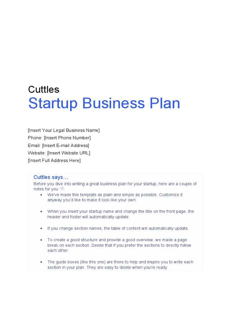 Cuttles Startup Business Plan Template | PDF | Swot Analysis ...