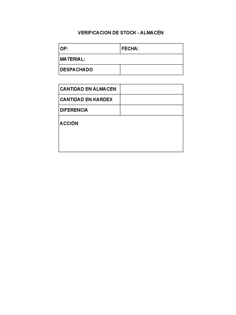 Formato Verificacion de Stock - Almacén | PDF