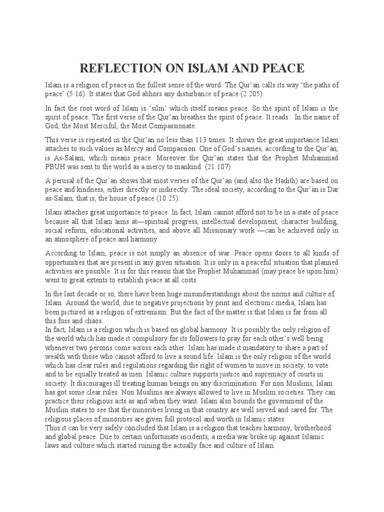 Reflection On Islam and Peace | PDF | Quran | Islam