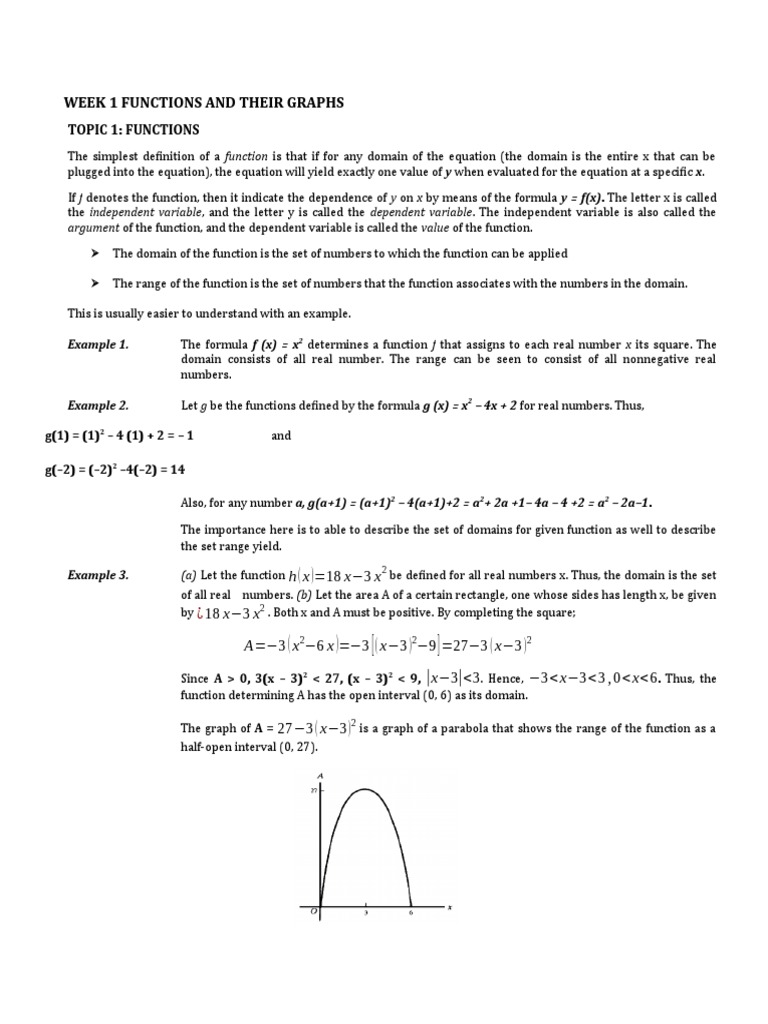 Week 1 Functions and Their Graphs | PDF | Function (Mathematics ...