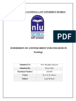 MAHARASHTRA NATIONAL LAW UNIVERSITY MUMBAI SUBMISSION OF ANSWER SHEET FOR END-SEMS IN Sociology