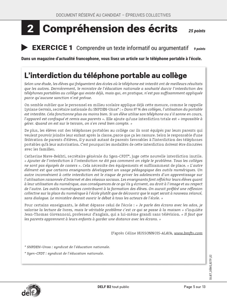 Telephone Portable Au College Texte CE, PDF