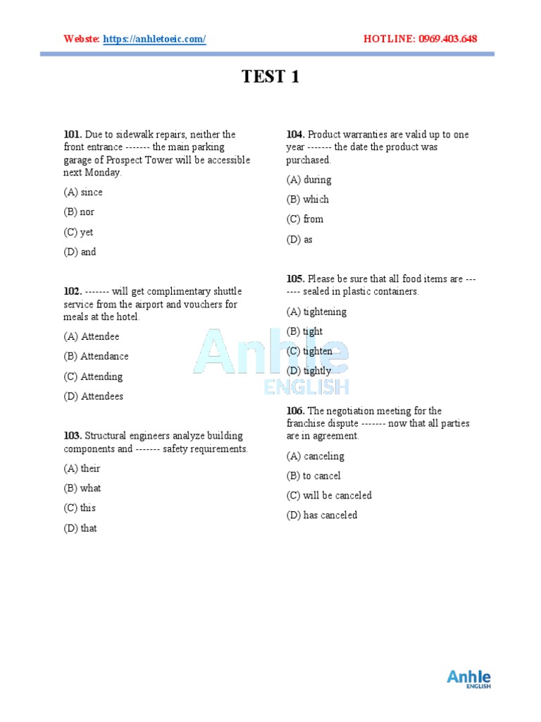 Toeic Part5 Pdf _ Toeic Part5 練習 – SLEK