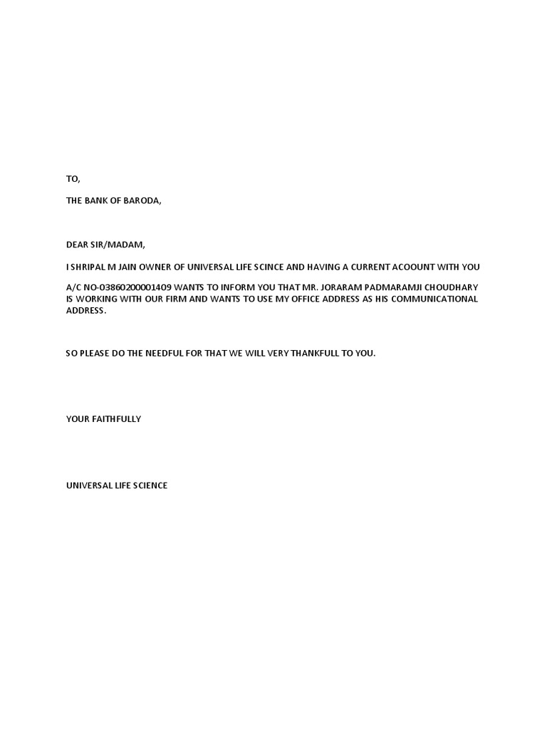 Bank of Baroda Letter | PDF