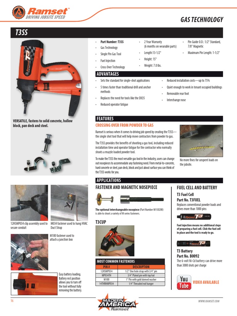 Ramset T3SS Gas Tool Overview | PDF | Manufactured Goods | Tools