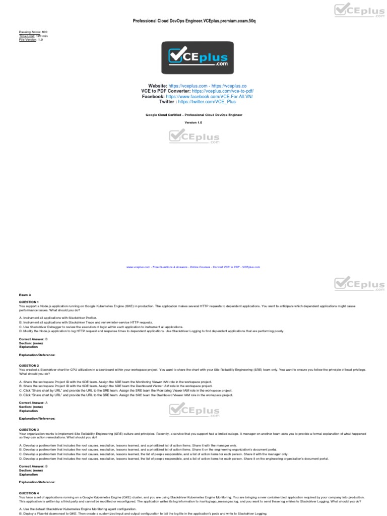 GCP Professional Cloud DevOps Exam Guide | PDF | Software Testing ...