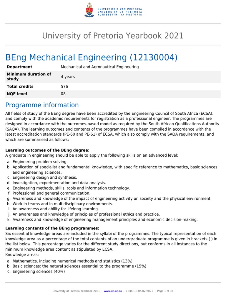 Beng Mechanical Engineering (12130004) : University of Pretoria ...