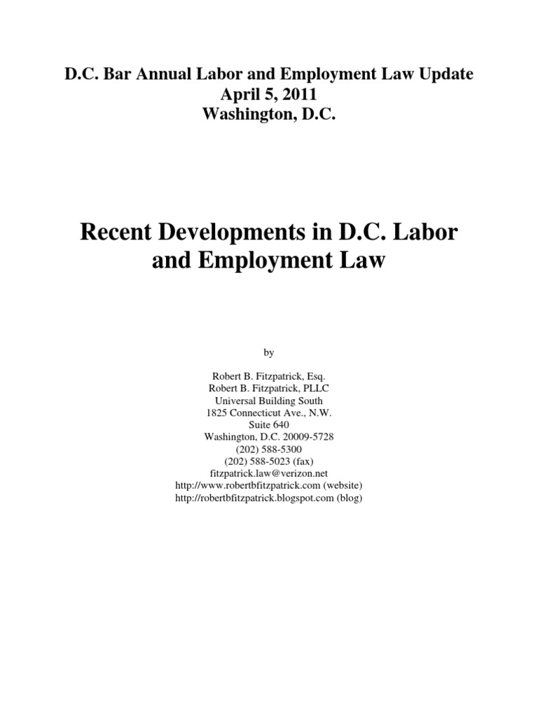 D.C. Bar Annual Labor and Employment Law Update 2011 PDF Lawsuit