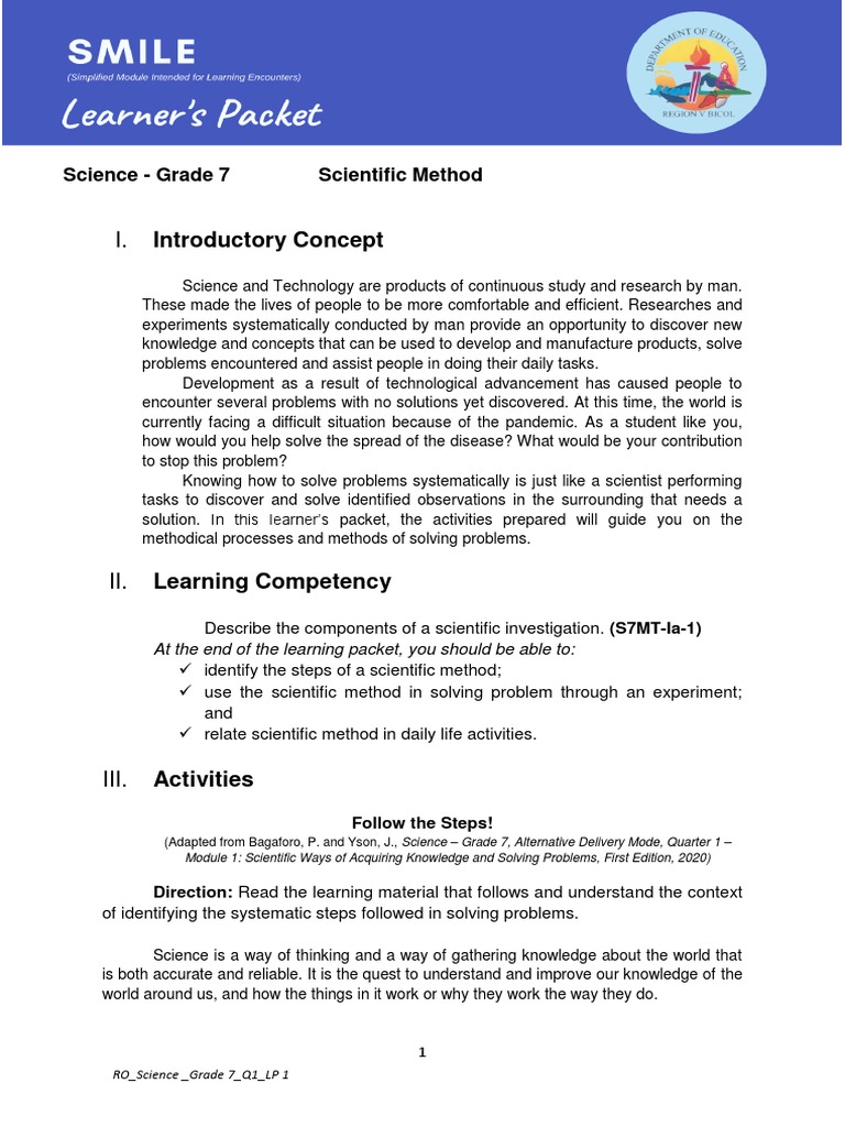 I. Introductory Concept: Science - Grade 7 Scientific Method | PDF ...
