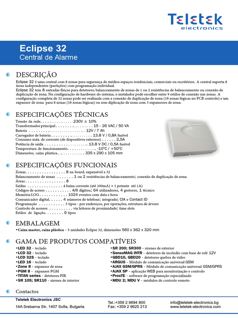 01 Central de Deteção Teletek Eclipse 32 Características | PDF ...