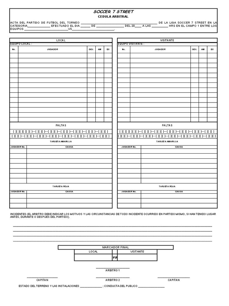 Cedula de arbitraje futbol soccer