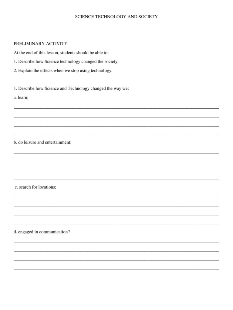 Sts Preliminary Activity | PDF | Science