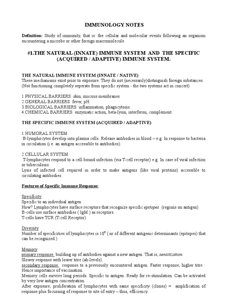 Immunology Notes | PDF | Antibody | Immune System