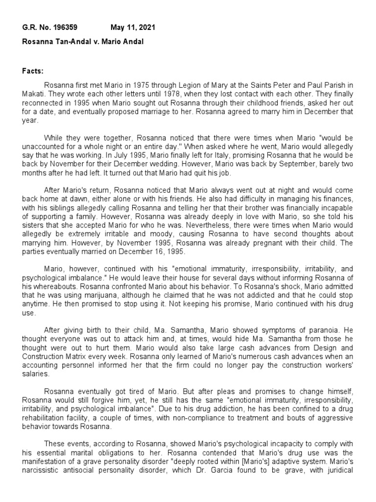 Tan andal v andal digest pdf marriage mental disorder