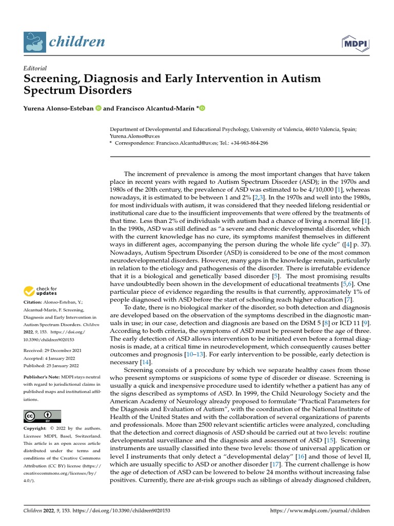 Screening, Diagnosis and Early Intervention in Autism Spectrum ...