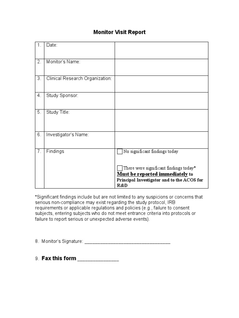 Clinical Monitor Visit Report Template | PDF | Self-Improvement