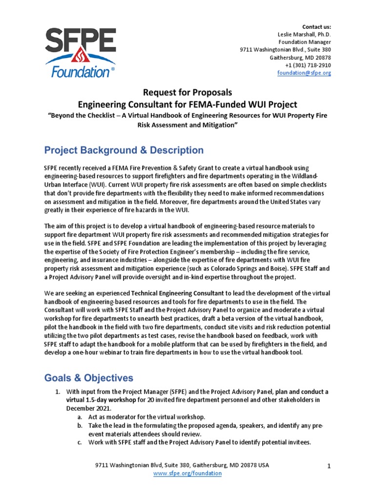 Request For Proposals Engineering Consultant For FEMA-Funded WUI ...