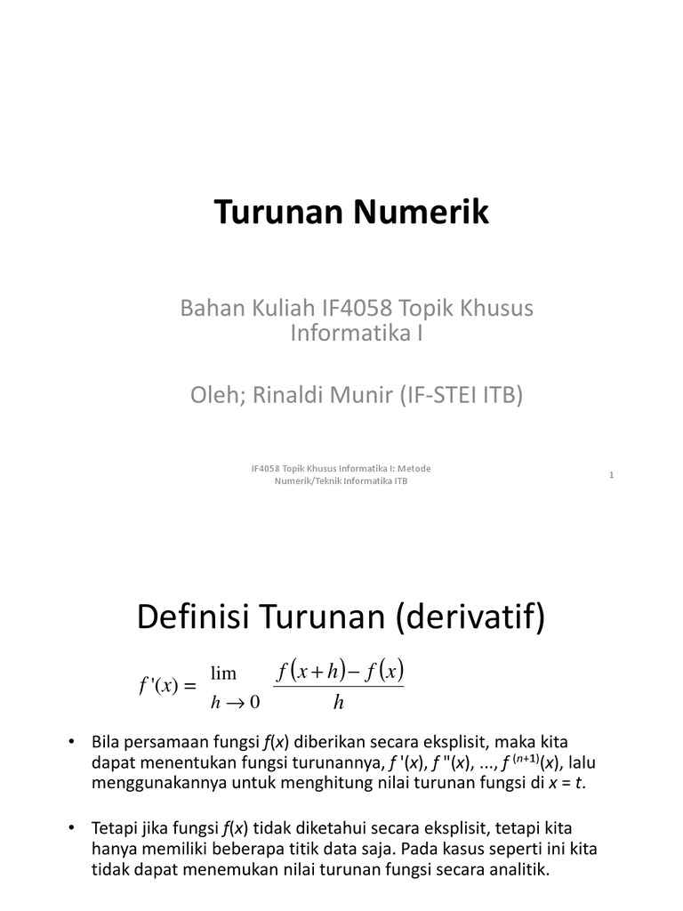 Rumus Turunan Numerik IF4058 | PDF | Metode & Bahan Ajar | Sains ...
