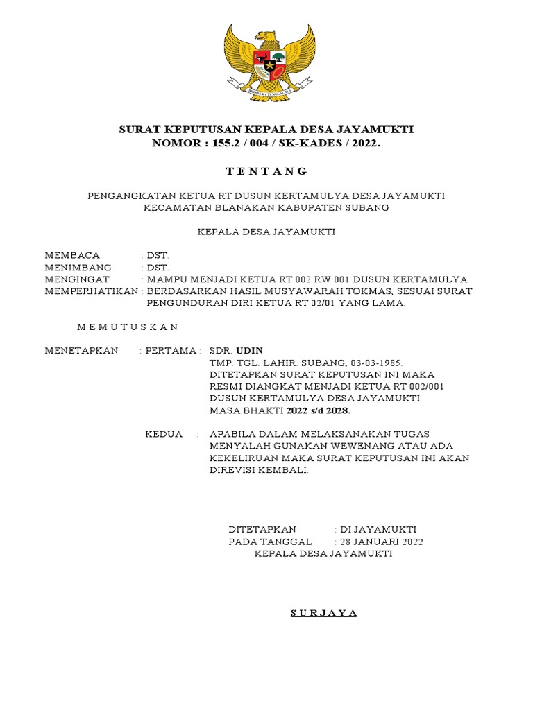 Sk Kepala Desa Jayamukti Pdf
