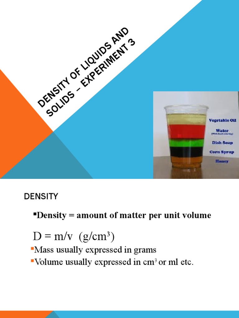 Density of Liquids and Solids Experiment | PDF | Density | Volume
