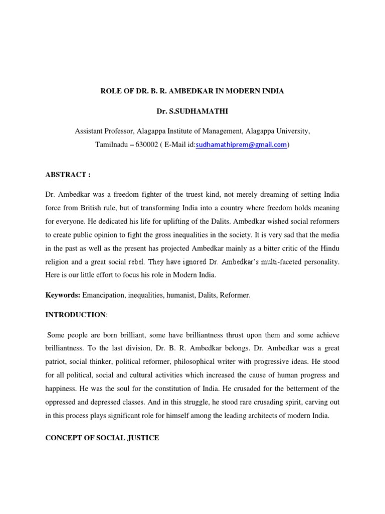 Role of DR B R Ambedkar in Modern India-58335516 | PDF | Justice ...