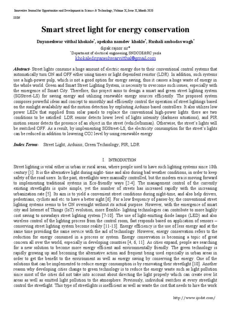 Smart Street Light For Energy Conservation | PDF | Street Light | Lighting