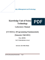 Knowledge Unit of Science and Technology: Laboratory Manual (CC1021L) : (Programming Fundamentals) (Semester Fall-2021)