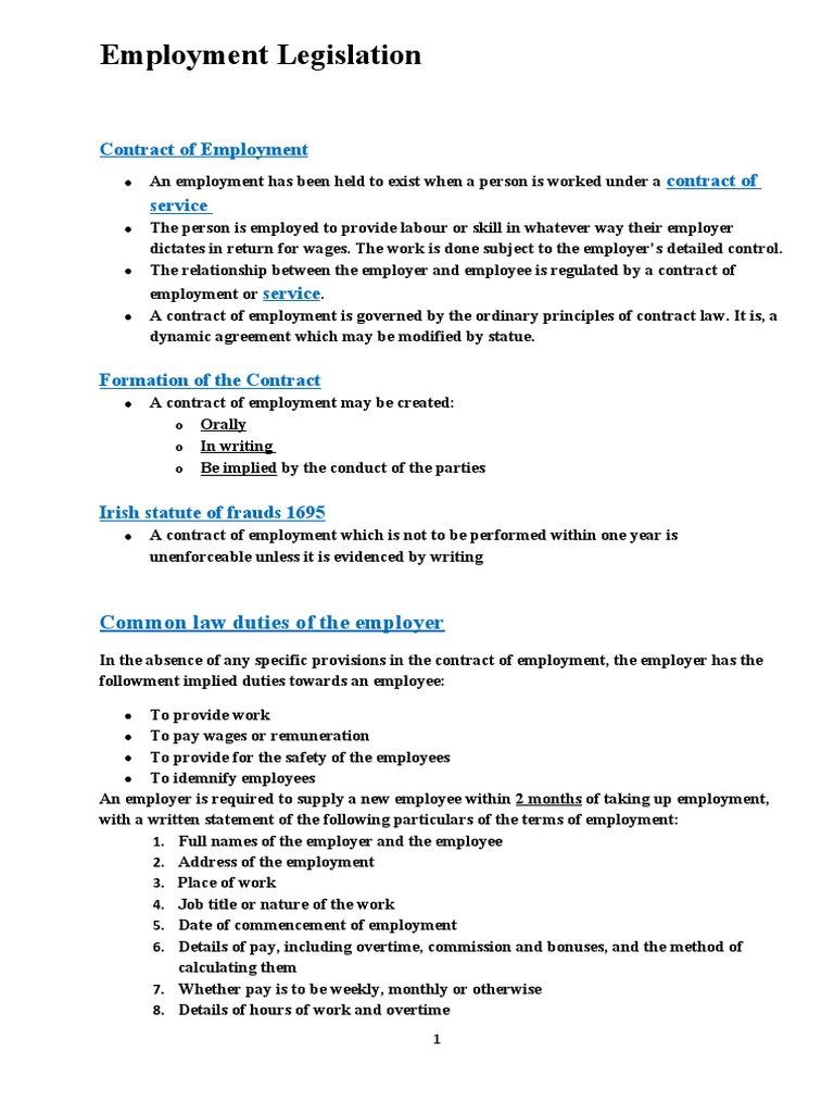 Employment Legislation: Contract of Employment Contract of Service ...