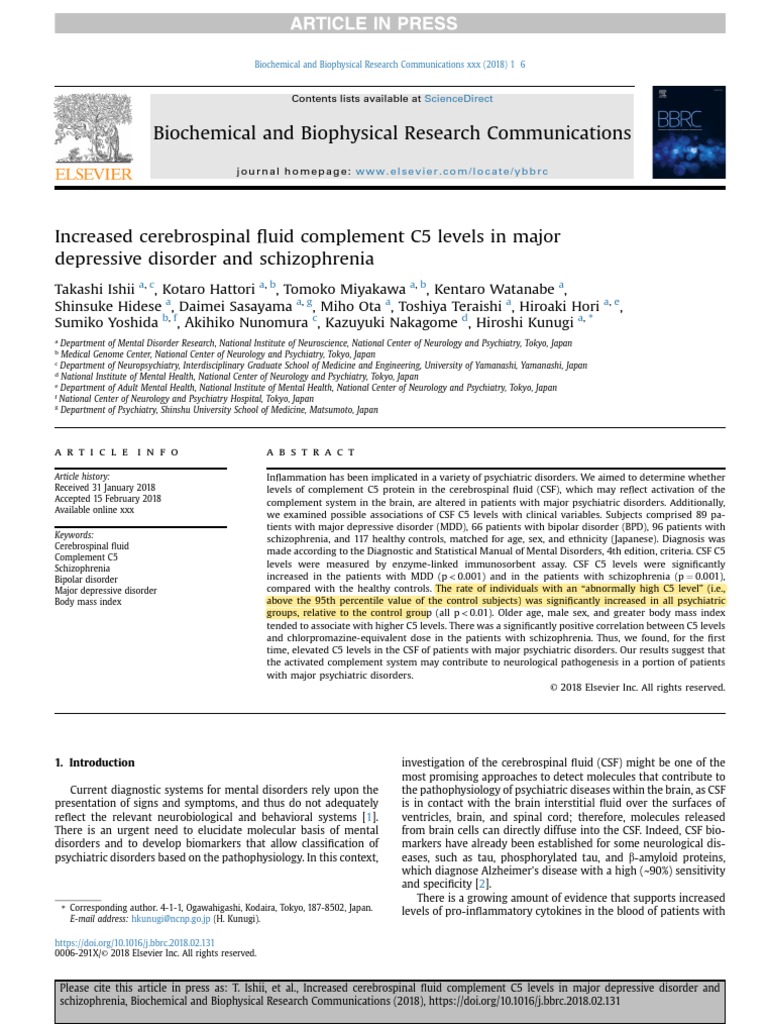 Biochemical and Biophysical Research Communications Sciencedirect PDF Mental Disorder