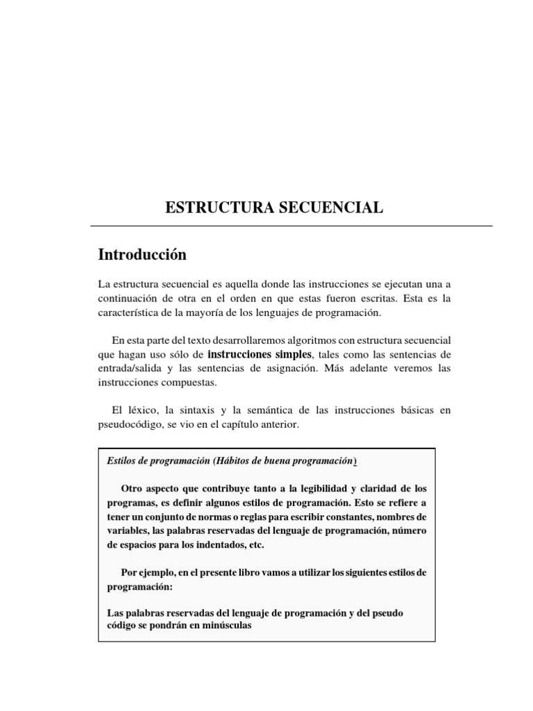Algoritmos de Estructura Secuencial | PDF | Programación de ...