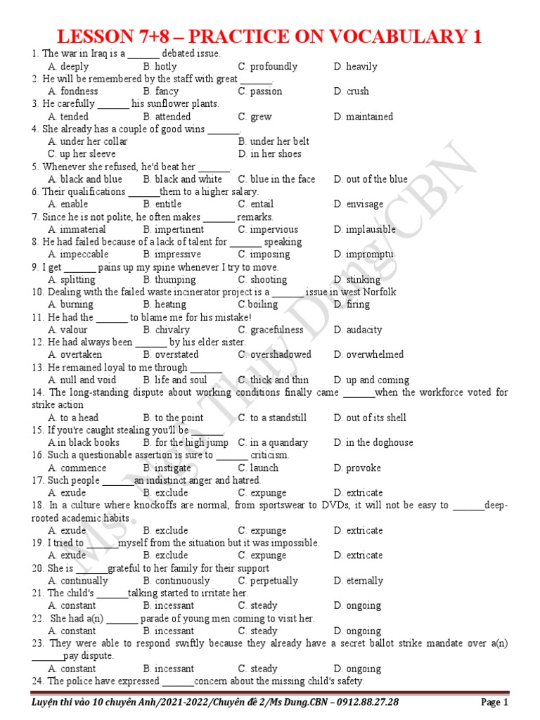 Lesson 7+8 - Practice On Vocabulary 1 | PDF