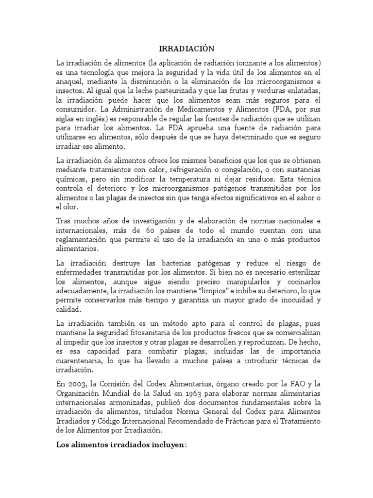 Irradiación de Alimentos: Seguridad y Conservación | PDF | Alimentos ...