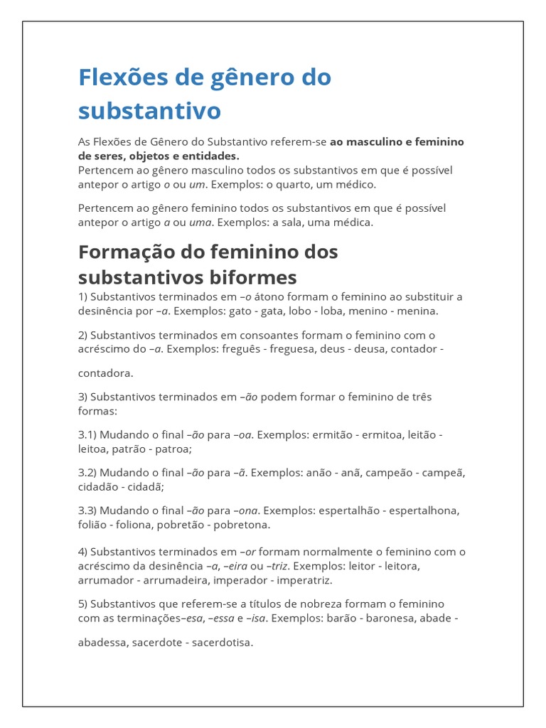 Flexões Do Substantivo | Substantivo: o que é, classificação, tipos ...