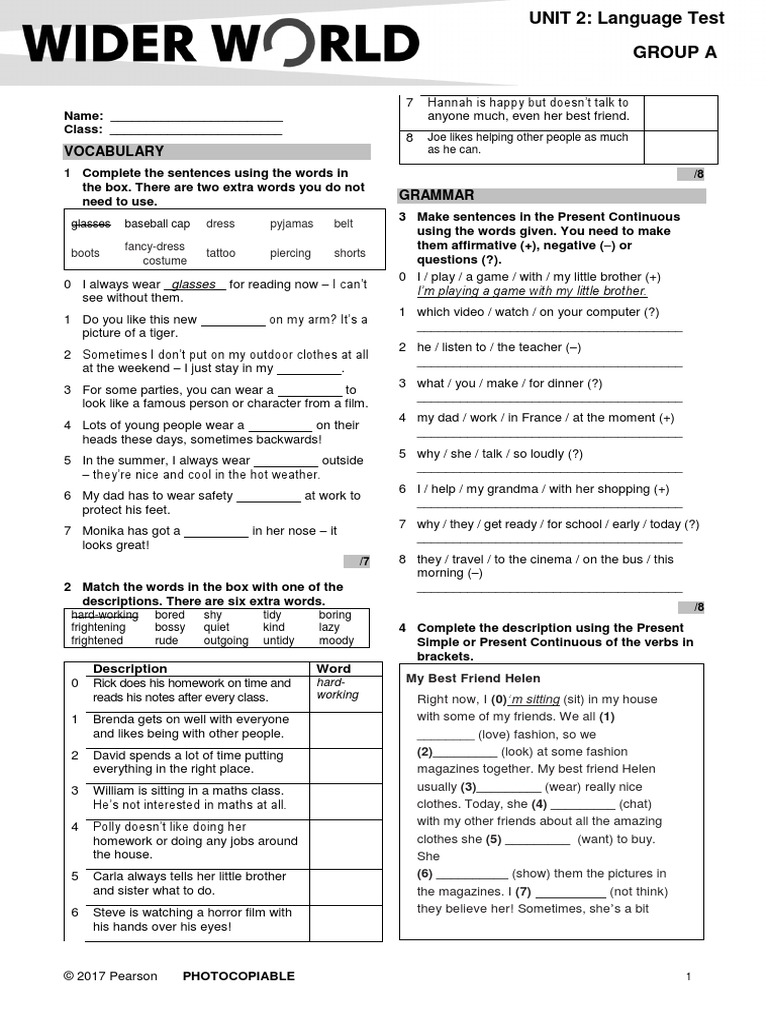 Wider World 2 Unit 2 Language Test | PDF