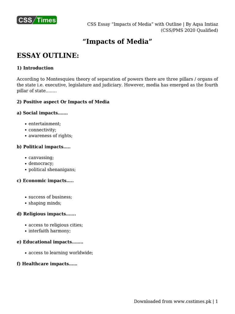 Impacts of Media: A CSS Essay Outline | PDF | Social Media | Popular ...