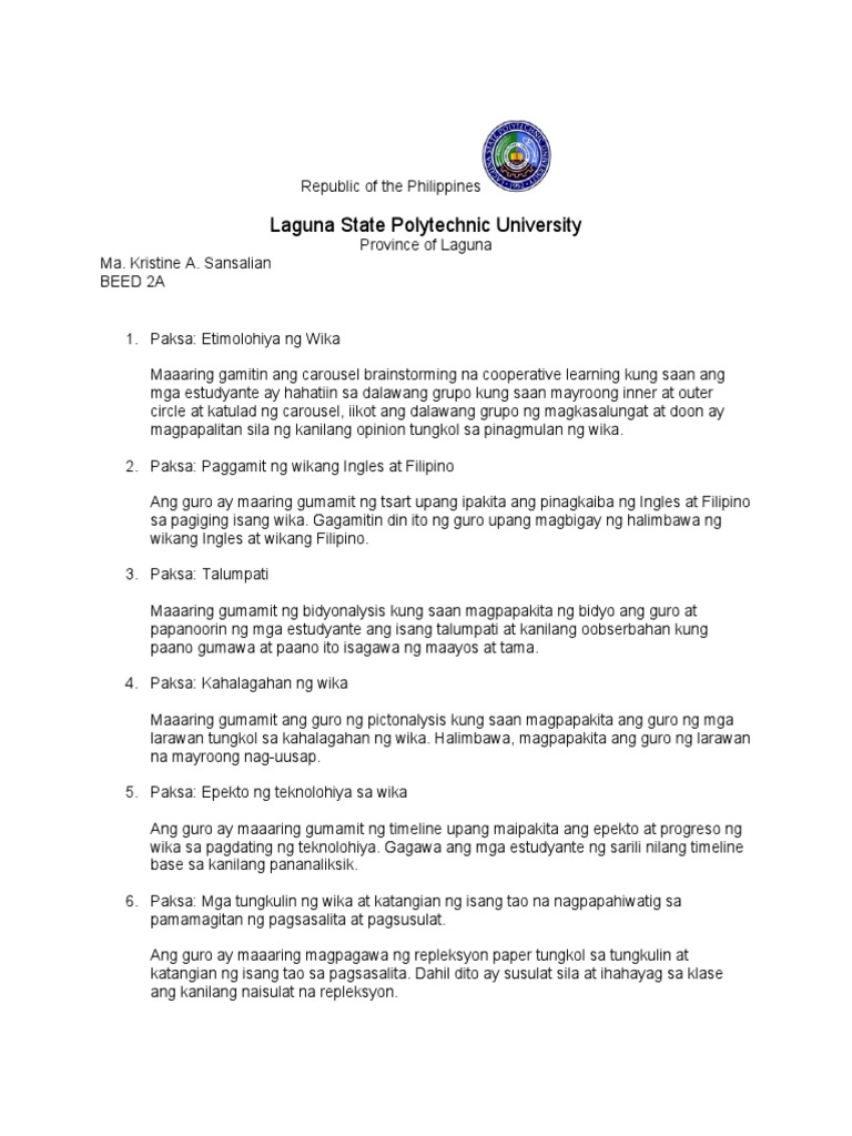 Iba't - Ibang Metodo at Pamamaraan Sa Pagtuturo NG Filipino | PDF