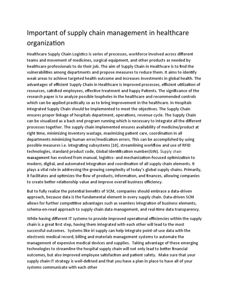 Important of Supply Chain Management in Healthcare Organization | PDF ...