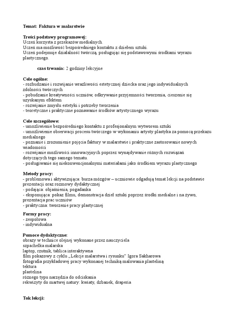 Sprawdzian Z Plastyki Klasa 6 Perspektywa Konspekt Z Plastyki | PDF