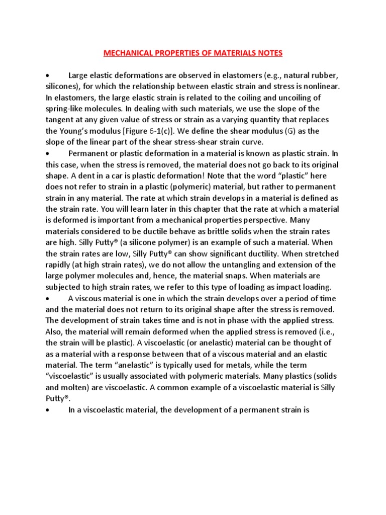Mechanical Properties of Materials Notes | PDF | Deformation ...