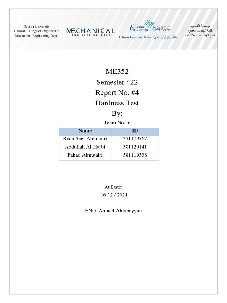 Analysis of Hardness Testing Methods Used to Determine the Hardness of Various Materials PDF