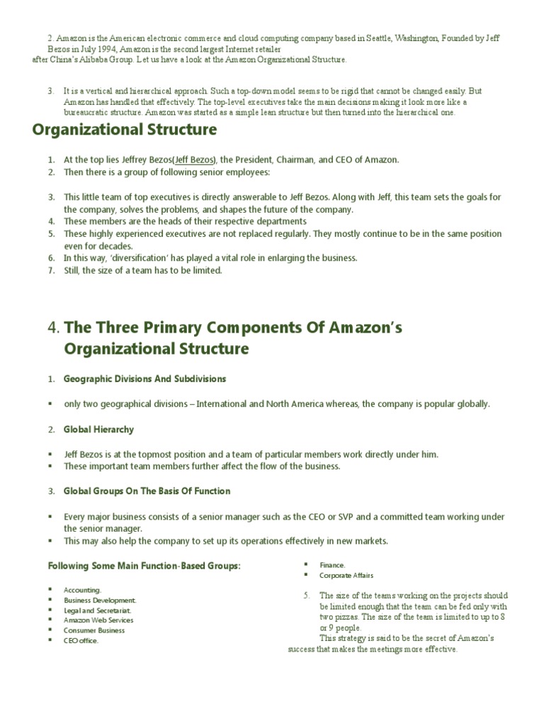 Amazon Organizational Structure PDF Organizational Structure Business